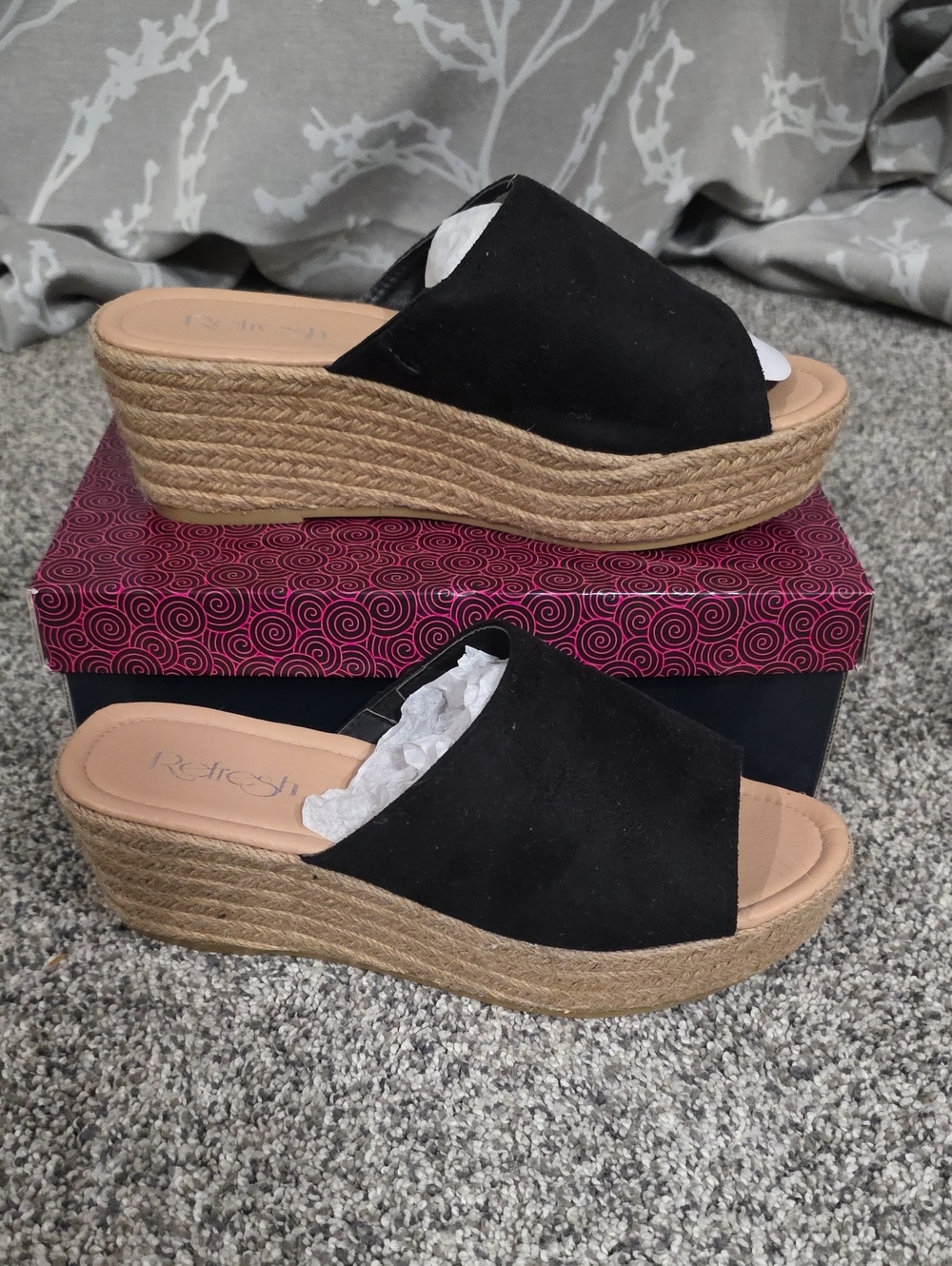 NEW Refresh Melrose-03 Black Open Toe Wedge Booties Heels Size 8.5